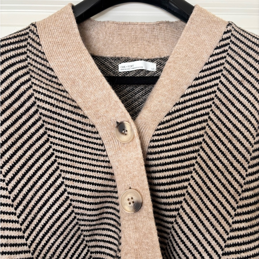 OAK + FORT Herringbone Brown Cardigan Sweater Sz small - Picture 7 of 13